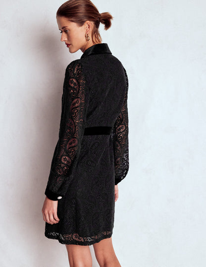 Collar Button Lace Dress-Black-4