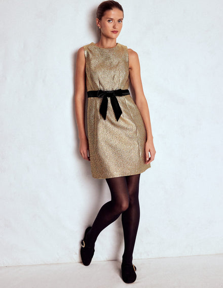 Gold Metallic Shift Dress-Gold Metallic