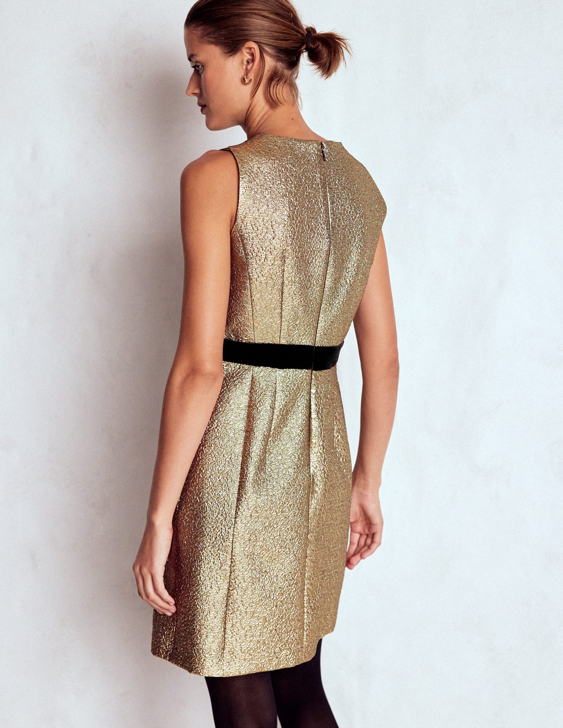 Gold Metallic Shift Dress-Gold Metallic-4