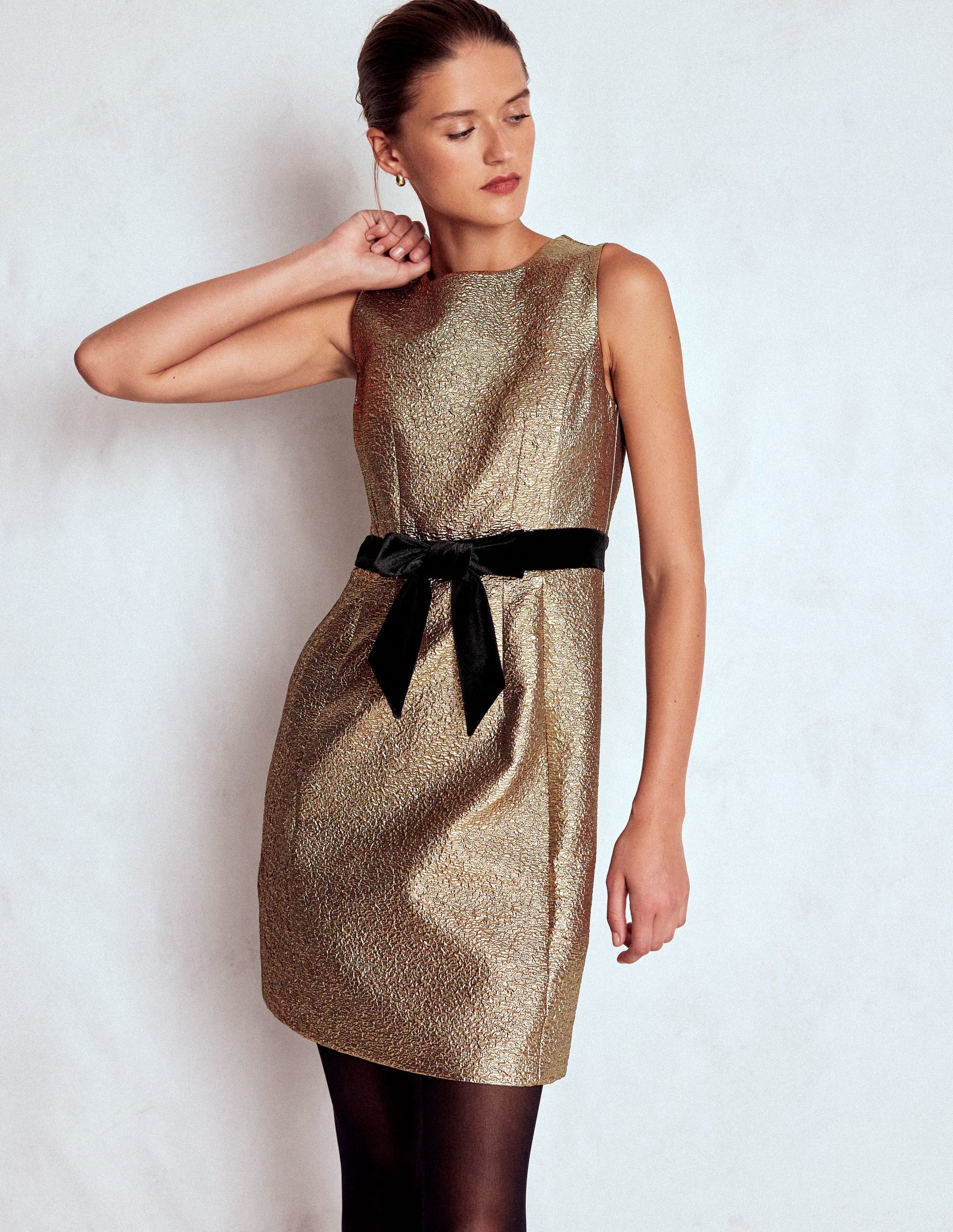 Gold Metallic Shift Dress-Gold Metallic-5