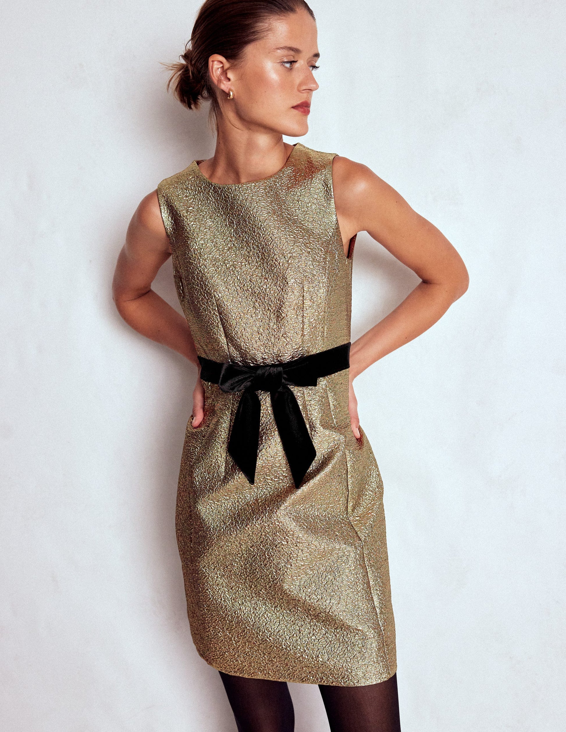 Gold Metallic Shift Dress-Gold Metallic-6