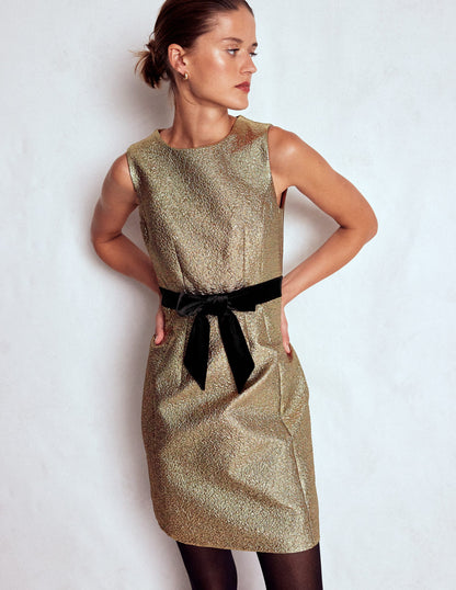 Gold Metallic Shift Dress-Gold Metallic-6