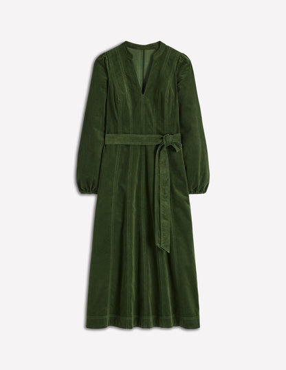 Ros Panelled Cord Midi Dress-Green Fir-6
