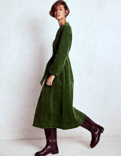 Ros Panelled Cord Midi Dress-Green Fir-1