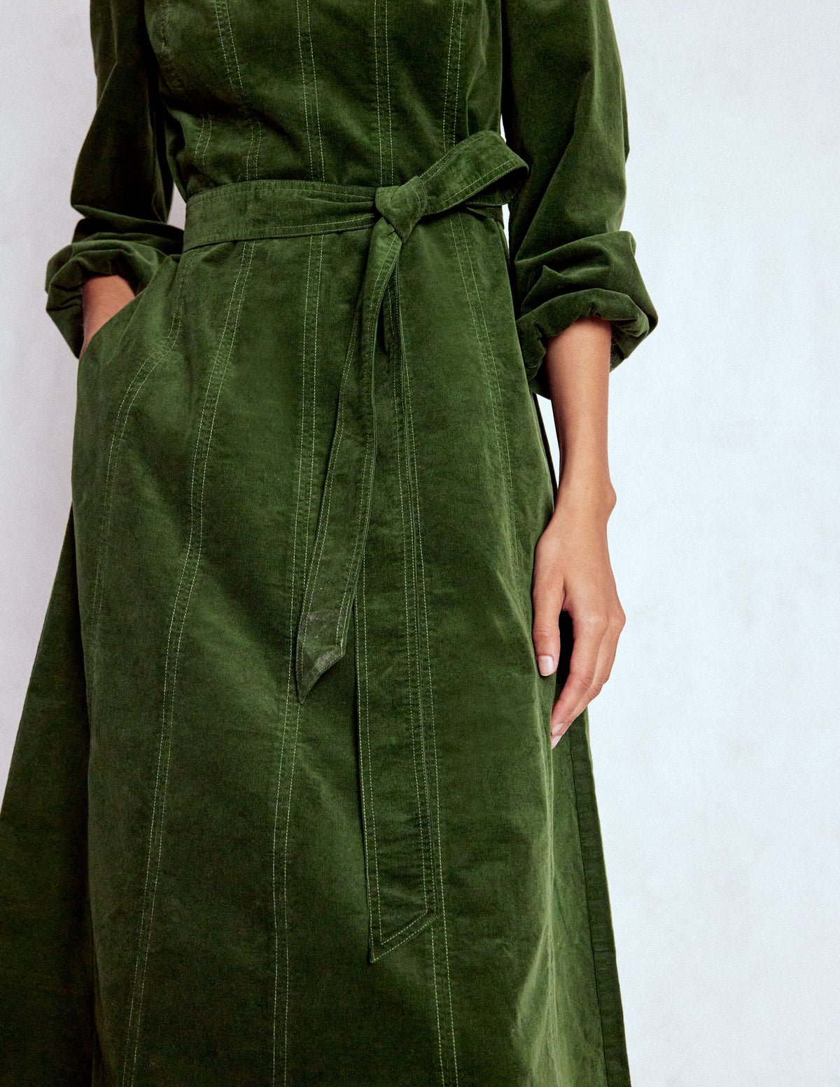Ros Panelled Cord Midi Dress-Green Fir - Image 4