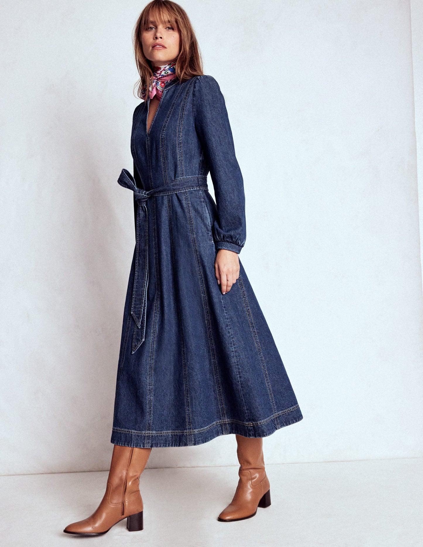 Ros Panelled Denim Midi Dress-Indigo Denim