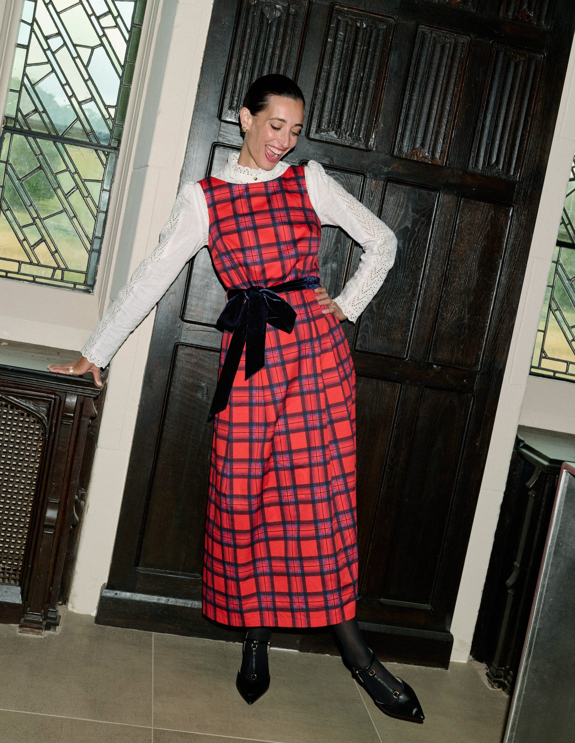 Scoop Back Check Dress-Red, Navy and Purple Check-1