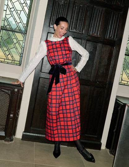 Scoop Back Check Dress-Red, Navy and Purple Check-1