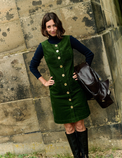 Evelyn Cord Shift Dress-Green Fir-1