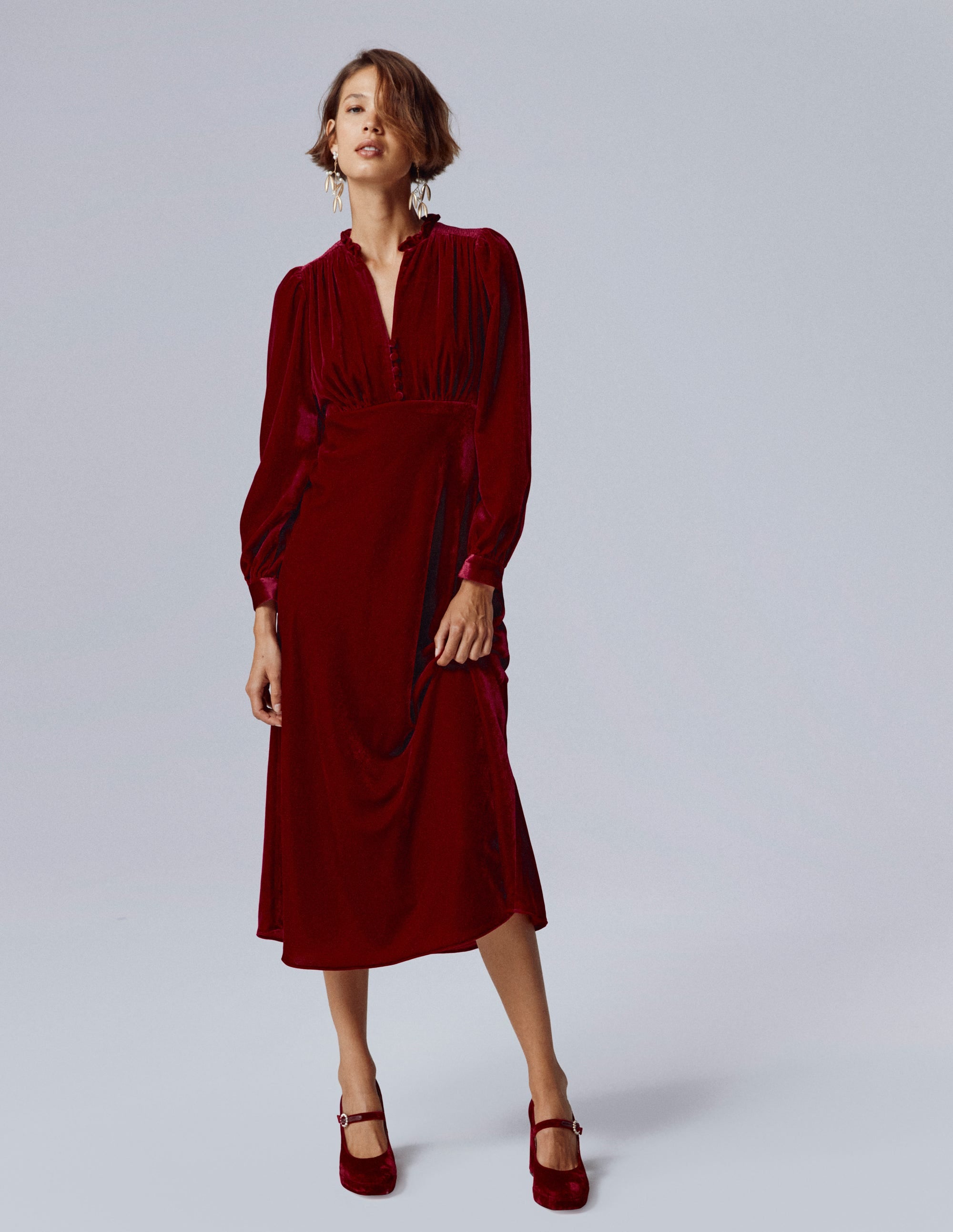 Cassie Velvet Tea Dress-Ruby Red - Image 5