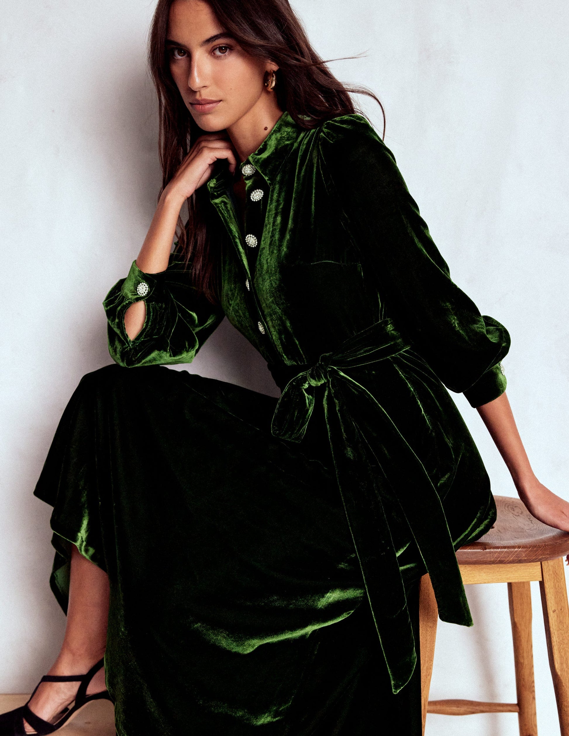 Vivienne Velvet Midi Dress-Green Fir-2