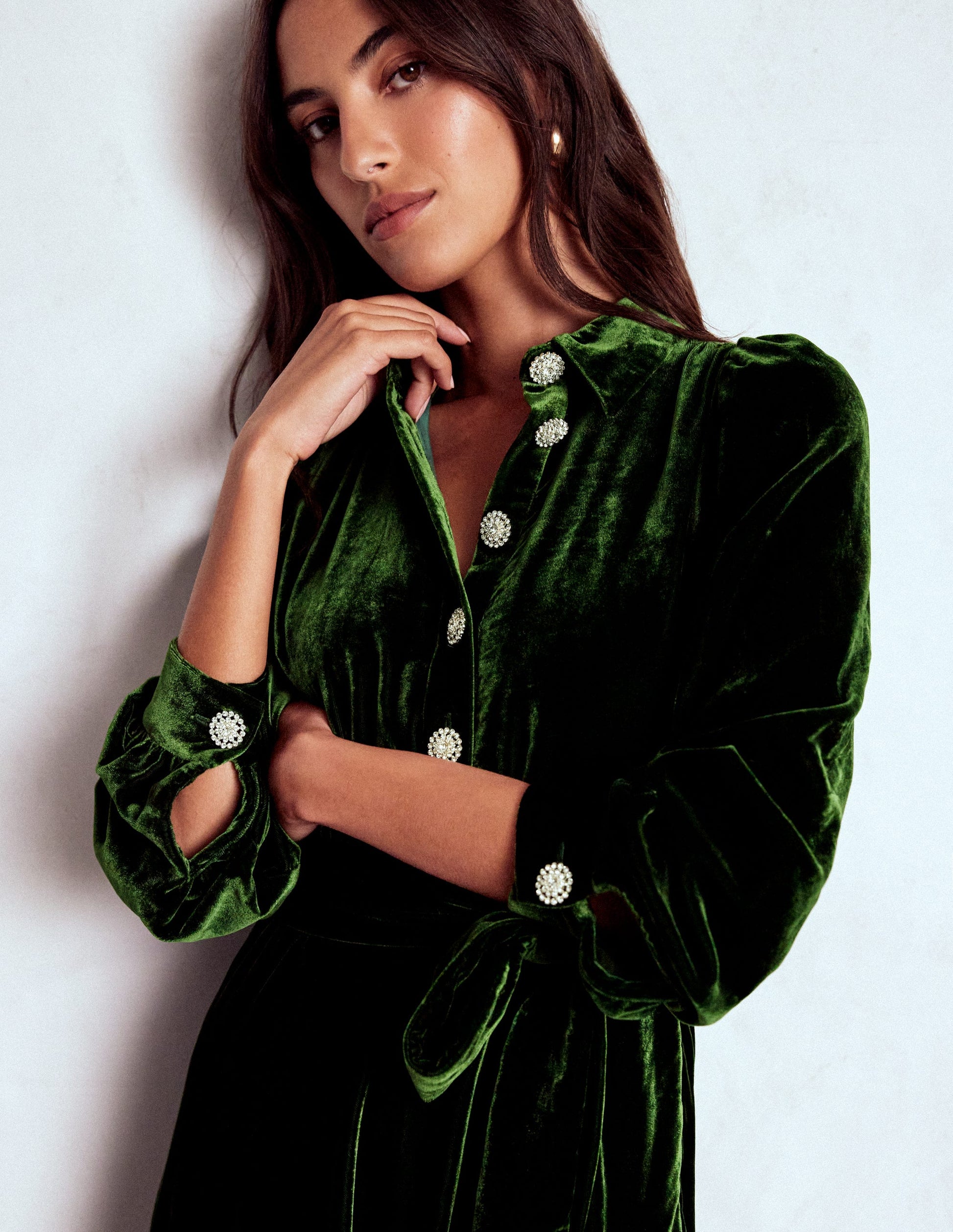 Vivienne Velvet Midi Dress-Green Fir-3