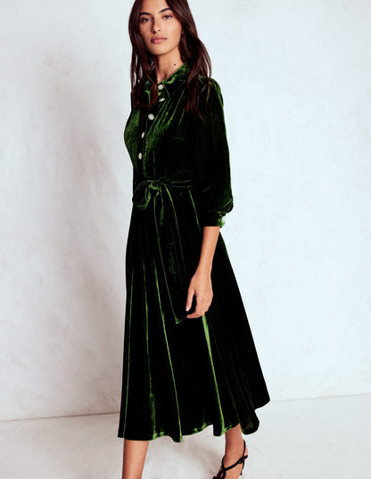 Vivienne Velvet Midi Dress-Green Fir-5