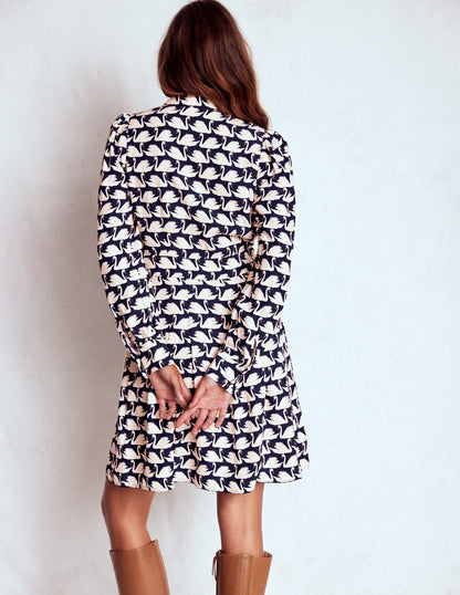 Tie Neck Short Dress-French Navy, Geo Swan-4