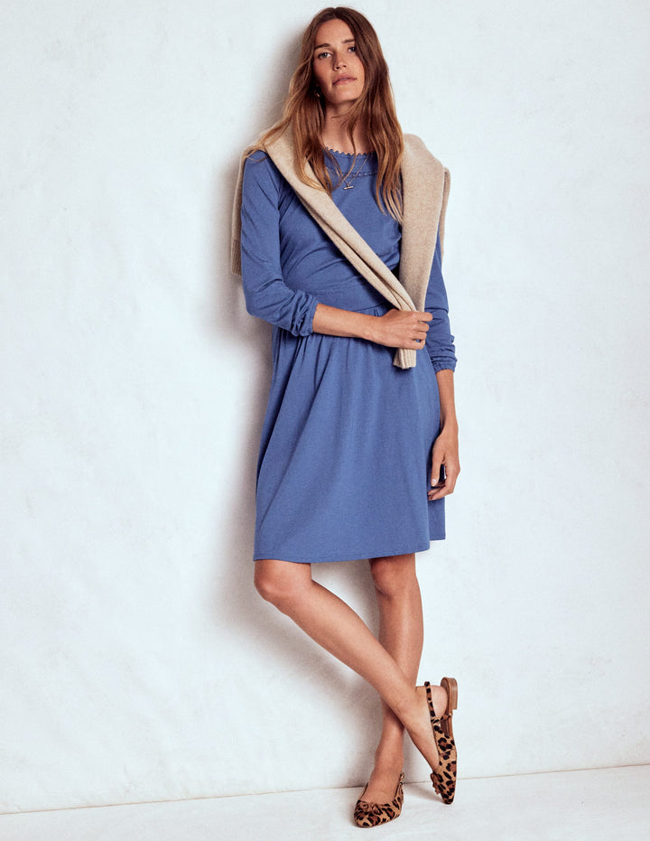 Mila Short Jersey Dress-Denim Blue