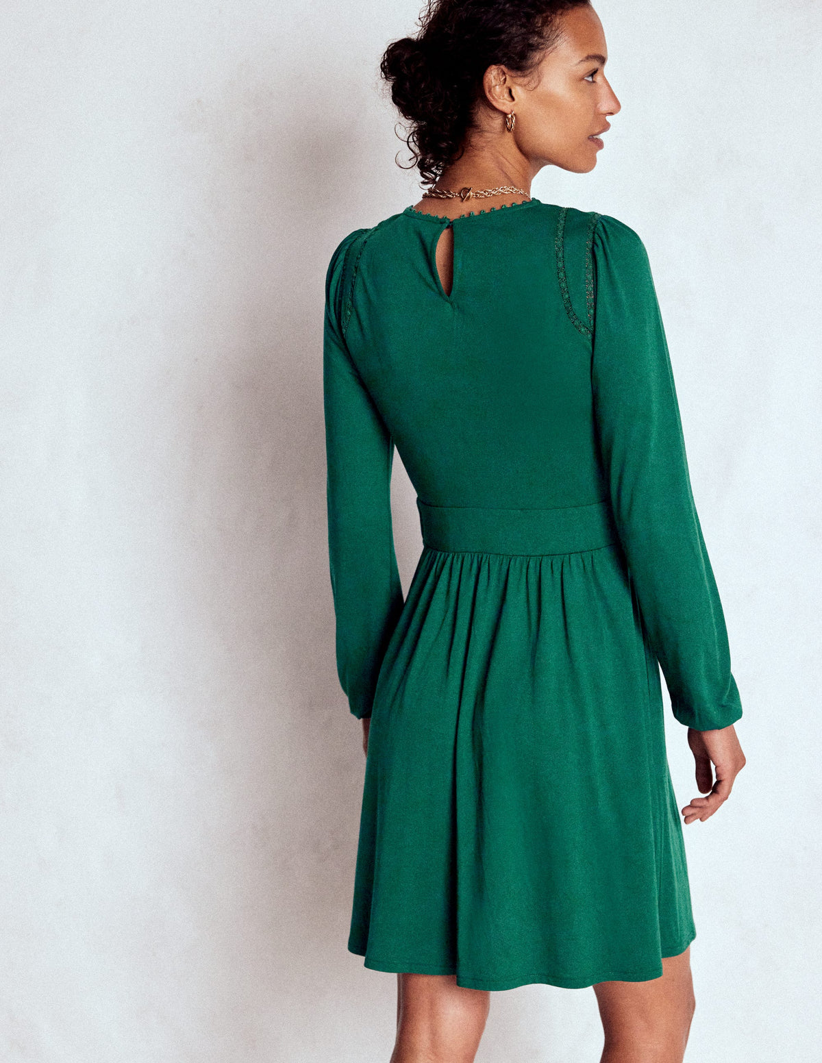 Mila Short Jersey Dress-Emerald Night - Image 4
