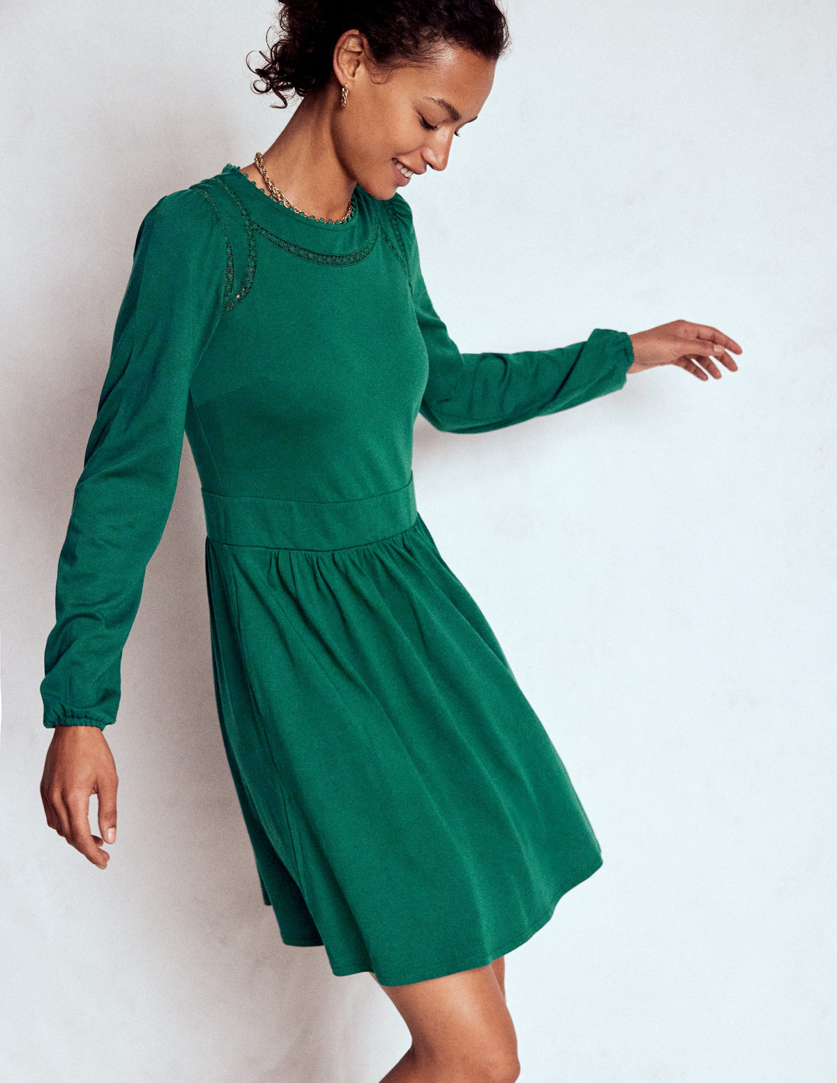 Mila Short Jersey Dress-Emerald Night - Image 1