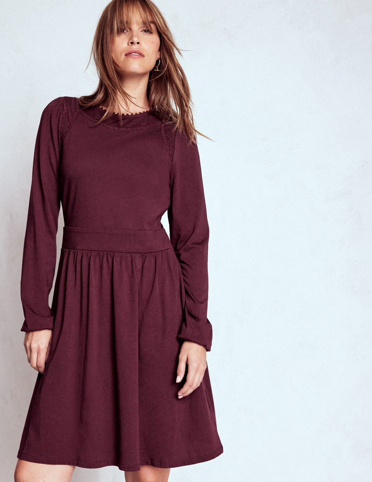 Mila Short Jersey Dress-Dark Cherry - Image 4