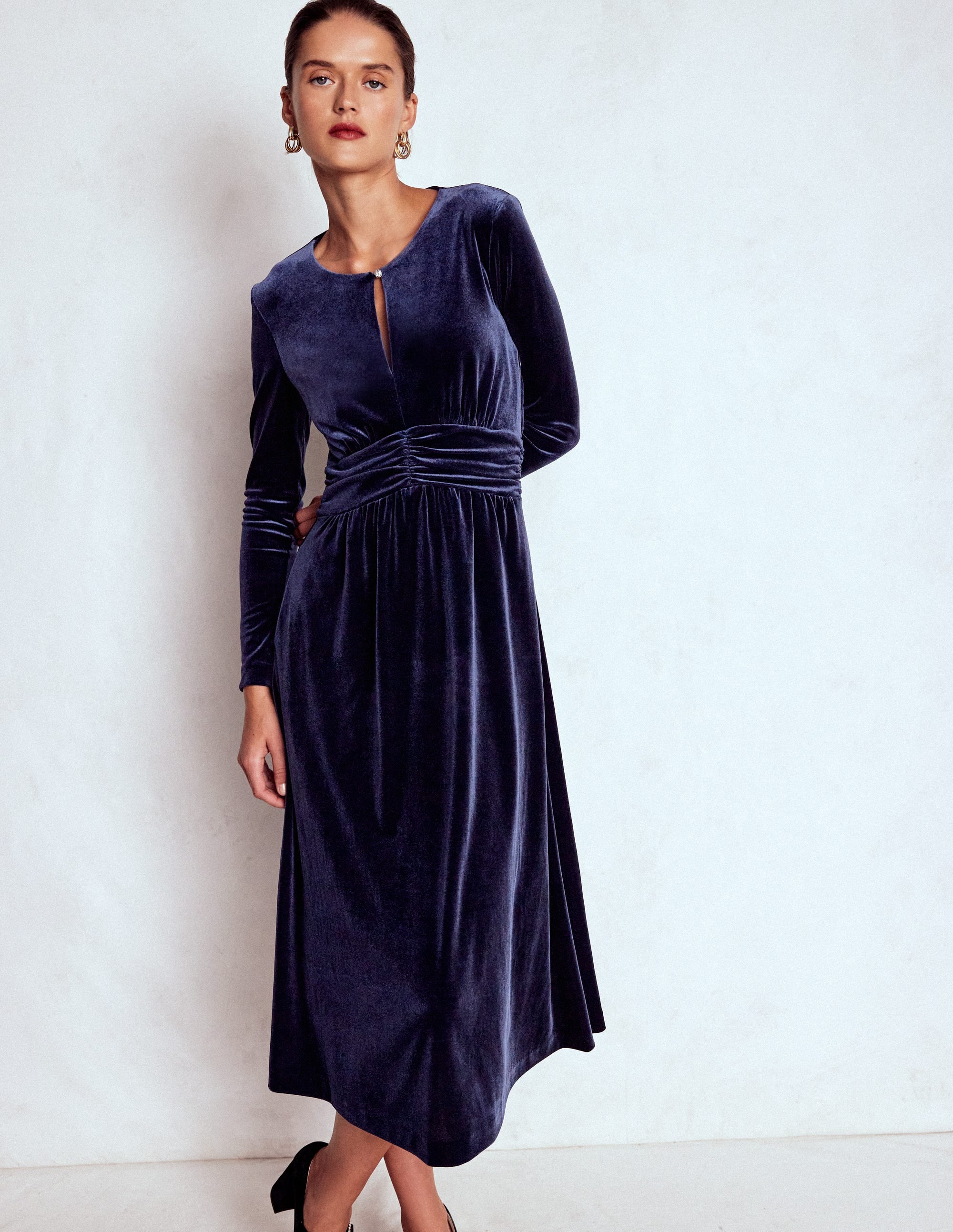 Tilda Velvet Midi Dress-Navy - Image 1