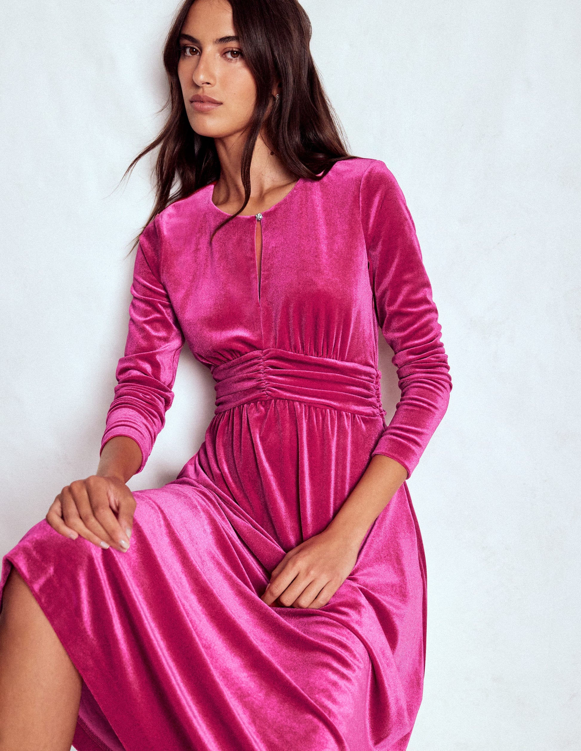 Tilda Velvet Midi Dress-Vibrant Pink-2