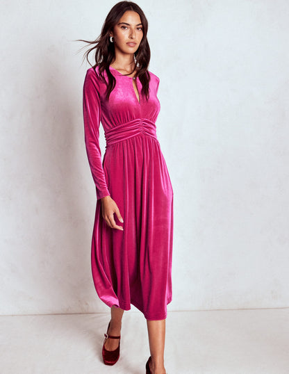 Tilda Velvet Midi Dress-Vibrant Pink-6