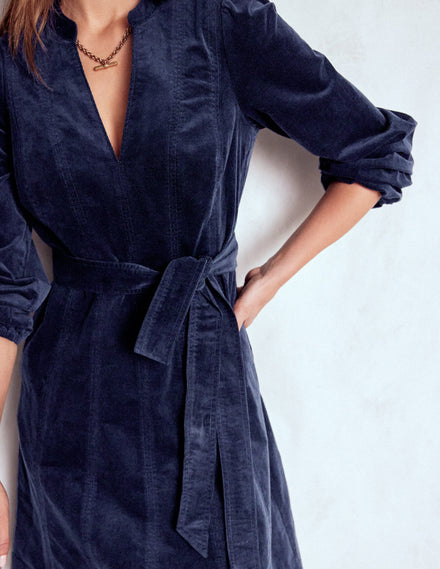 Ros Panelled Cord Short Dress-Navy