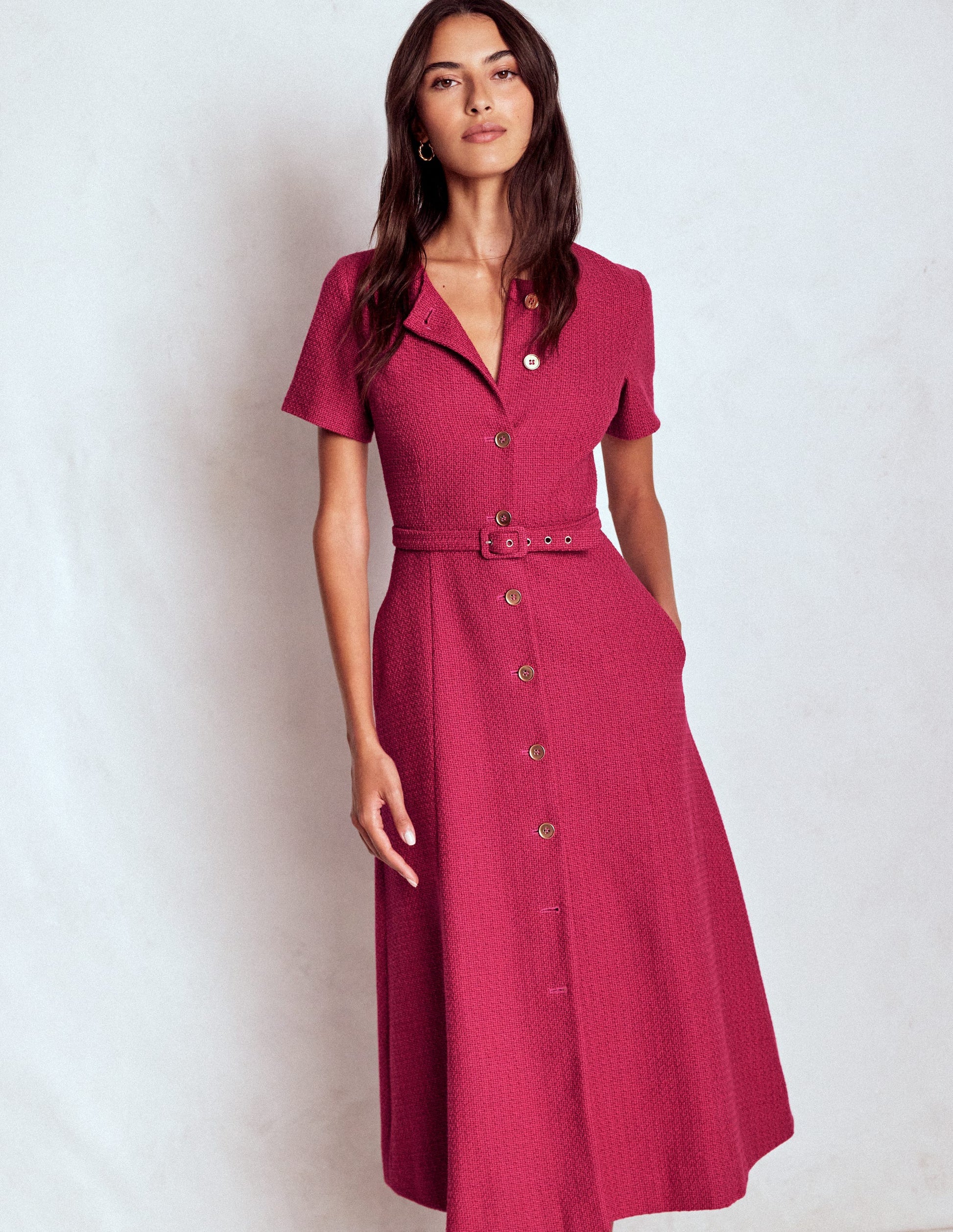 Charlotte Cotton Midi Dress-Bright Cherry-6