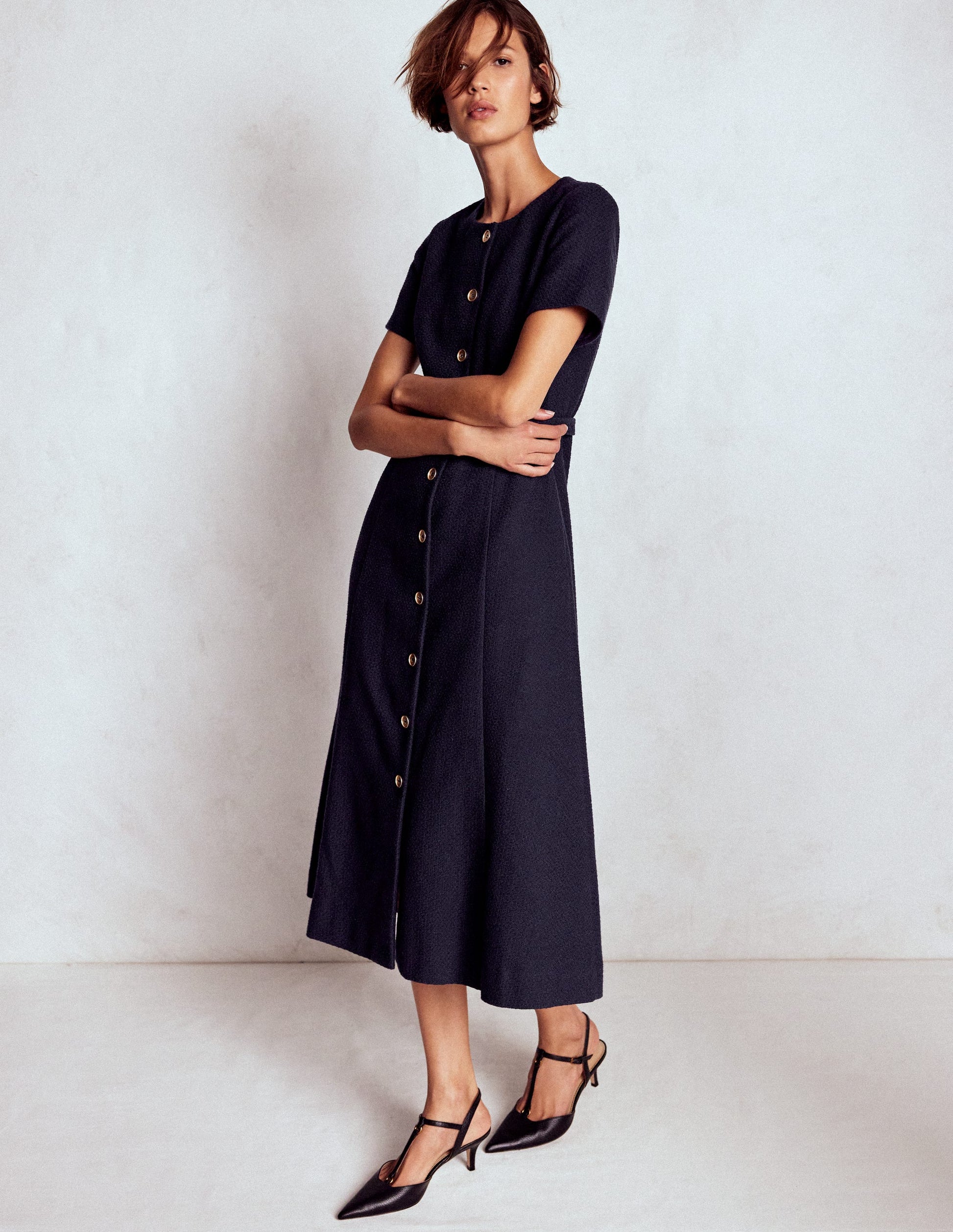 Charlotte Cotton Midi Dress-Navy-1