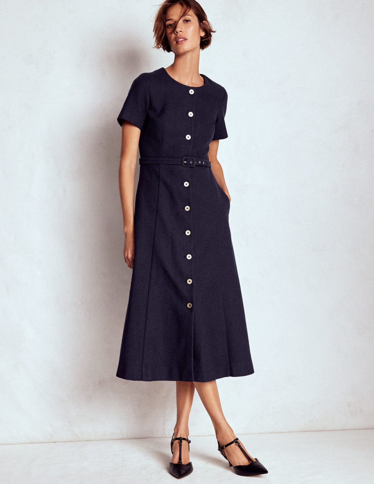 Charlotte Cotton Midi Dress-Navy - Image 4