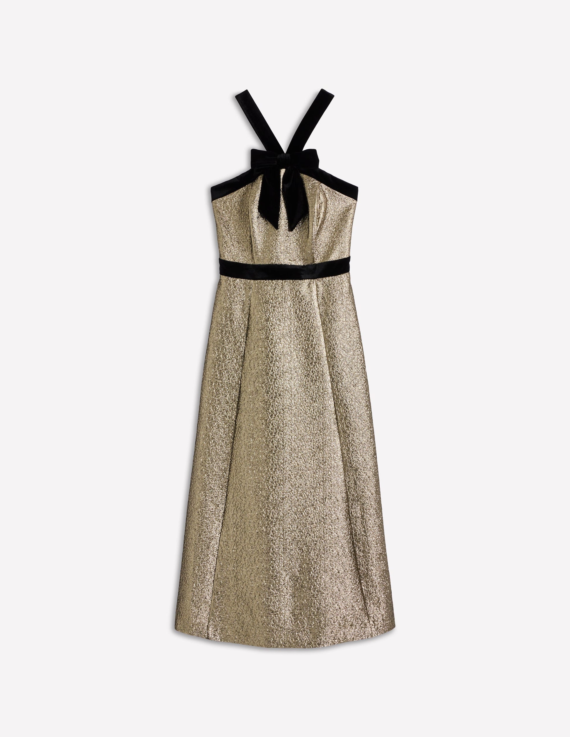 Halter Fit & Flare Gold Dress-Gold | Boden Global Halter Fit & Flare Gold Dress-Gold | Boden Global