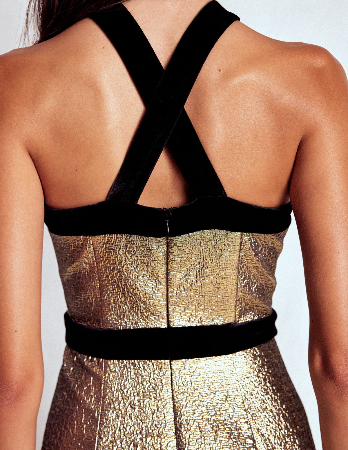 Halter Fit & Flare Gold Dress-Gold - Image 2