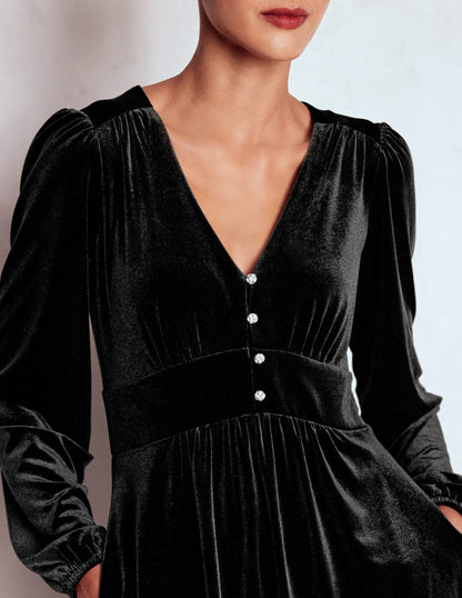 Jocelyn Short Velvet Dress-Black-3