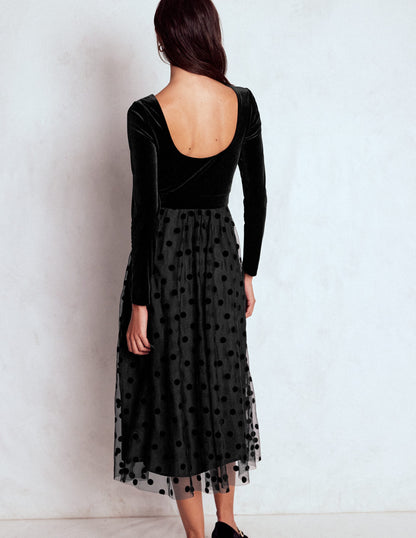 Velvet Bodice Jersey Dress-Black-4