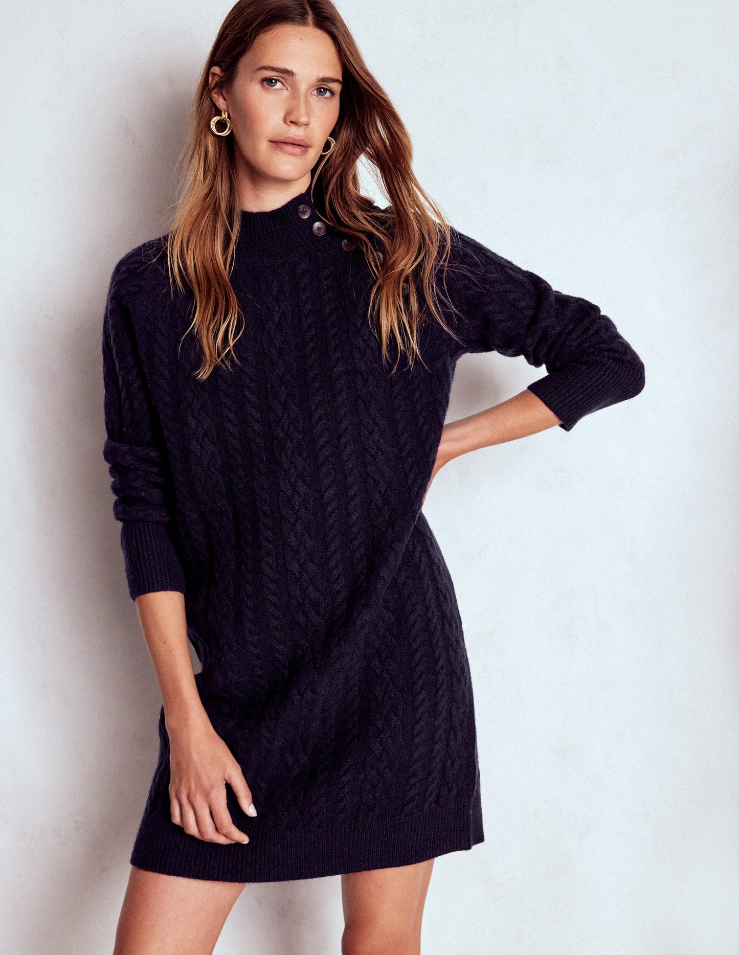 Amara Short Cable Dress-Navy