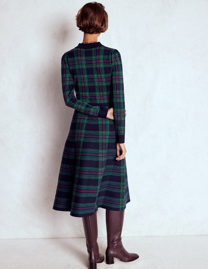 Fiona Zip Front Knitted Dress-Green Check-4
