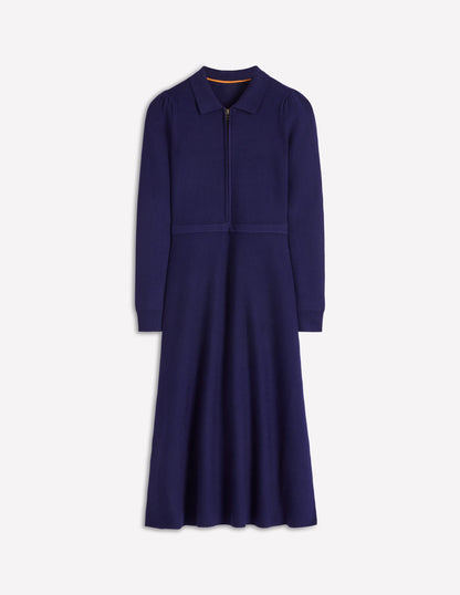 Fiona Zip Front Knitted Dress-Navy-6