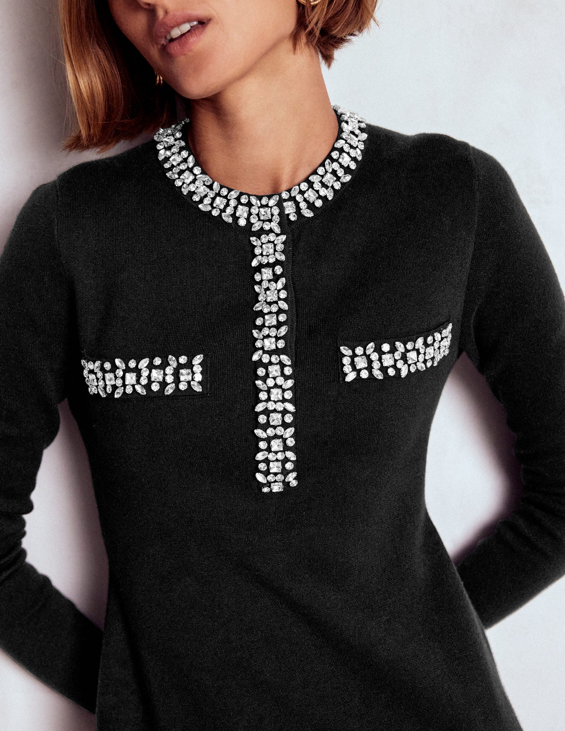 Embellished Knitted Dress-Black-3