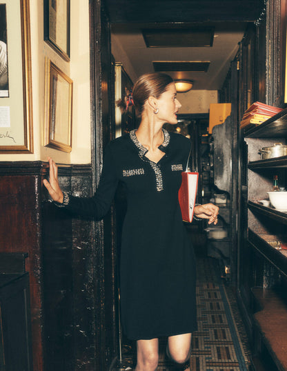 Embellished Knitted Dress-Black-1