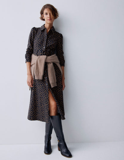 Anita Long Sleeve Shirt Dress-Black, Painted Dot-1