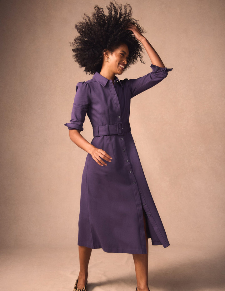 Anita Long Sleeve Shirt Dress-Blackberry