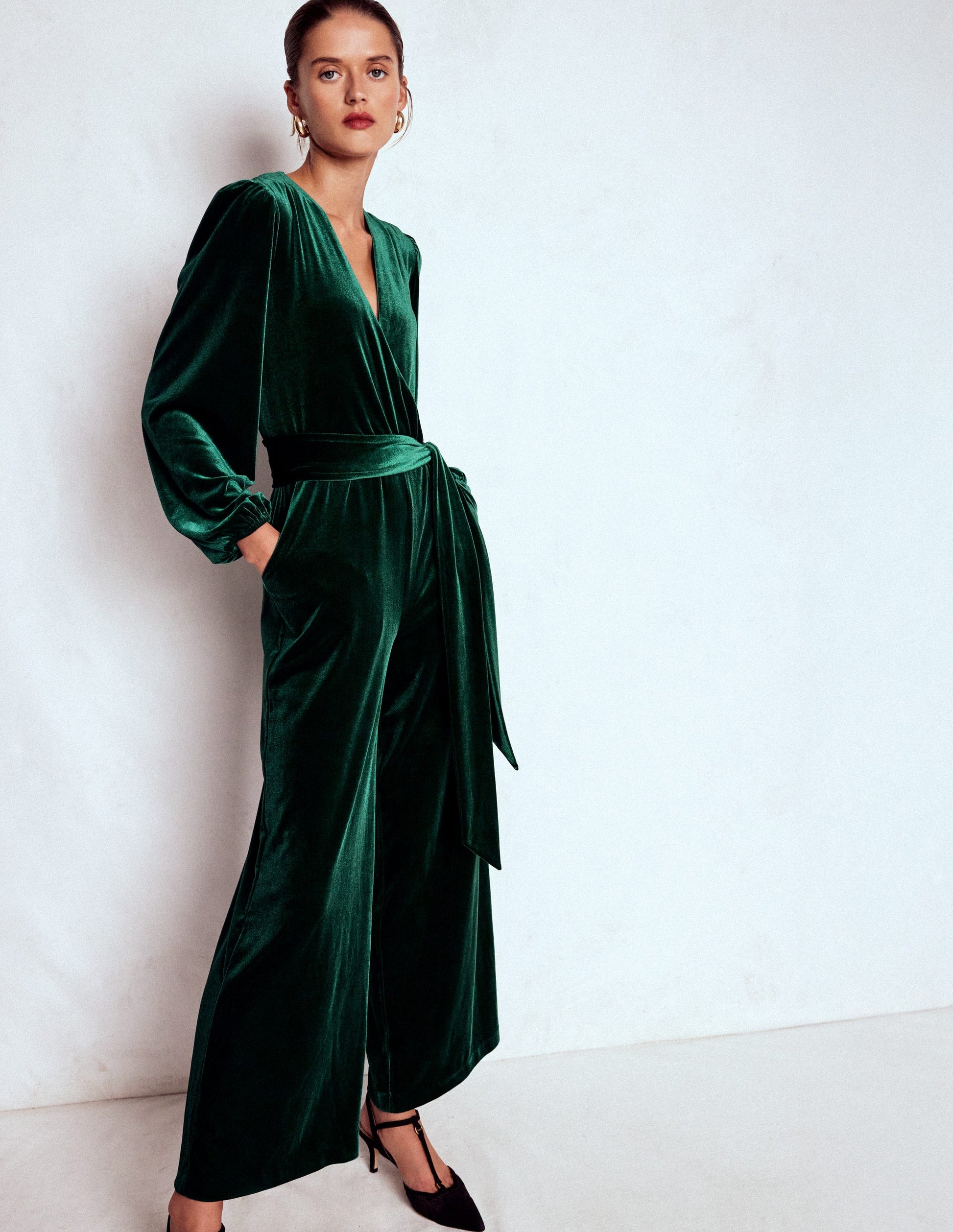 Jersey Velvet Wrap Jumpsuit-Emerald Night-2