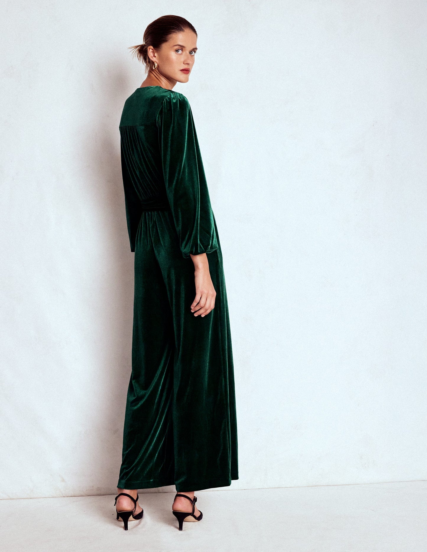 Jersey Velvet Wrap Jumpsuit-Emerald Night