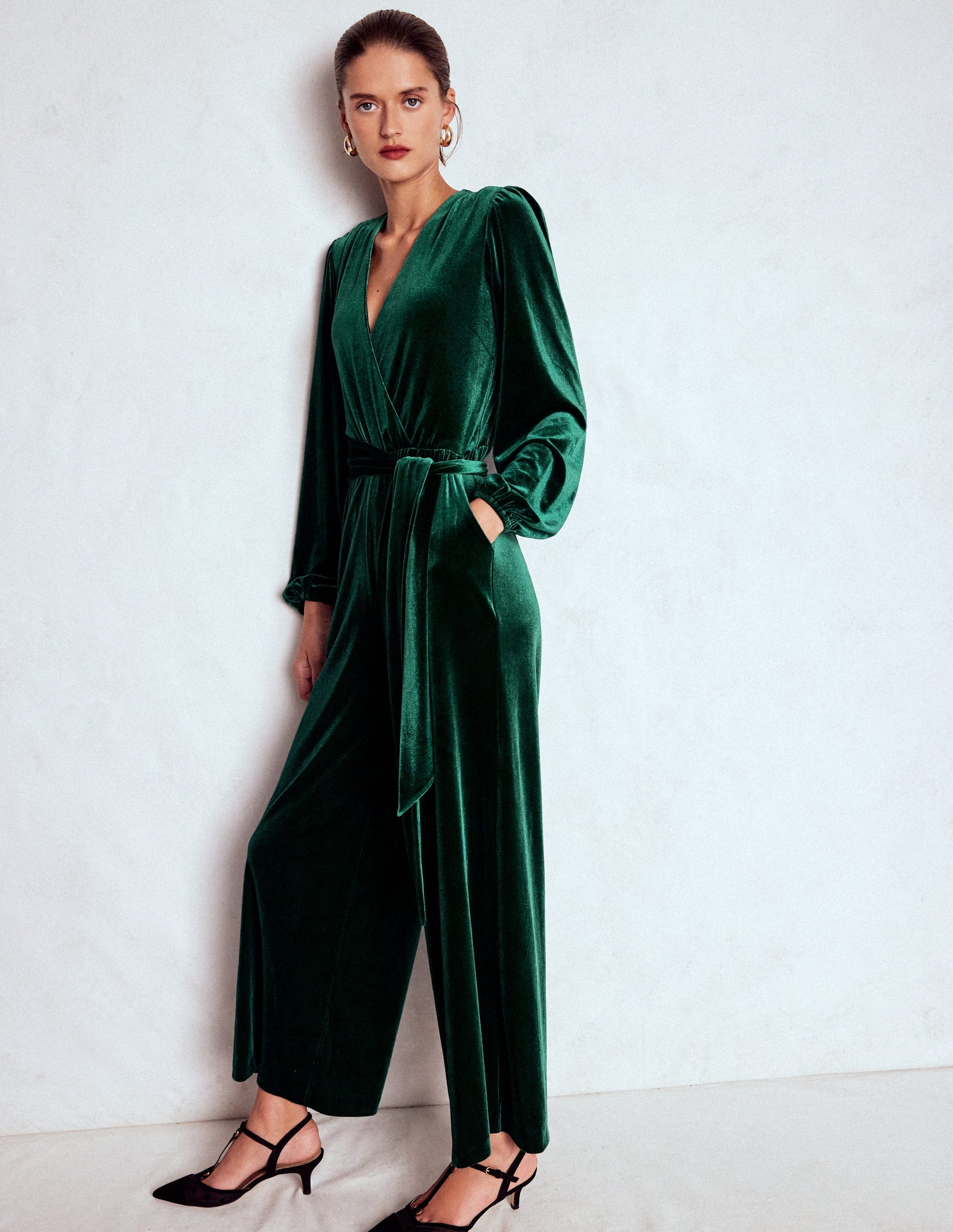 Jersey Velvet Wrap Jumpsuit-Emerald Night-5