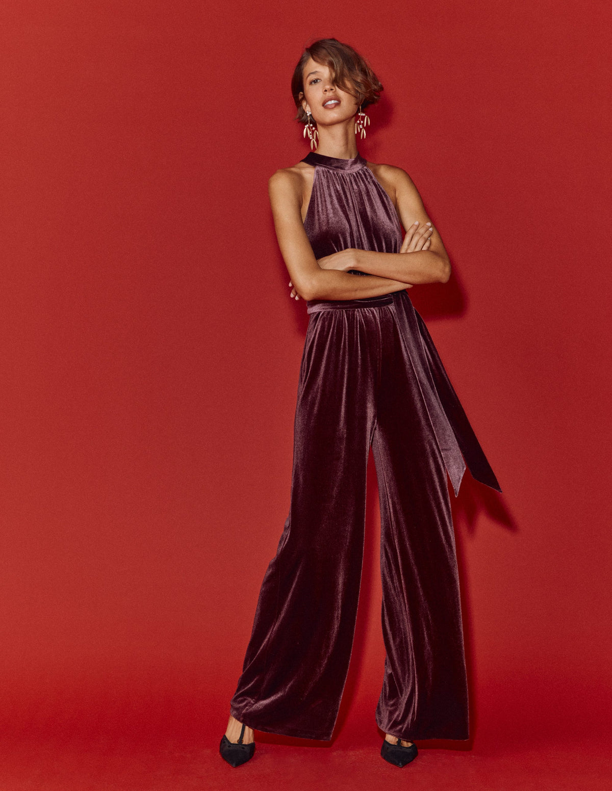 Jersey Halter Jumpsuit-Dark Cherry - Image 5