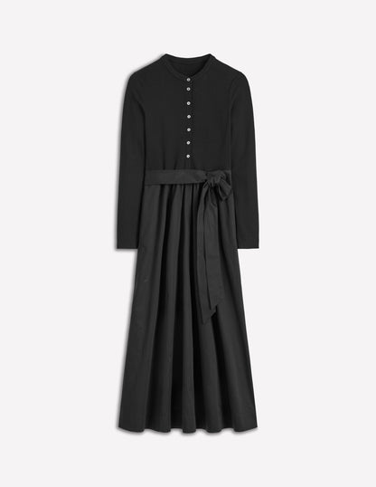 Button Detail Mix Dress-Black-5