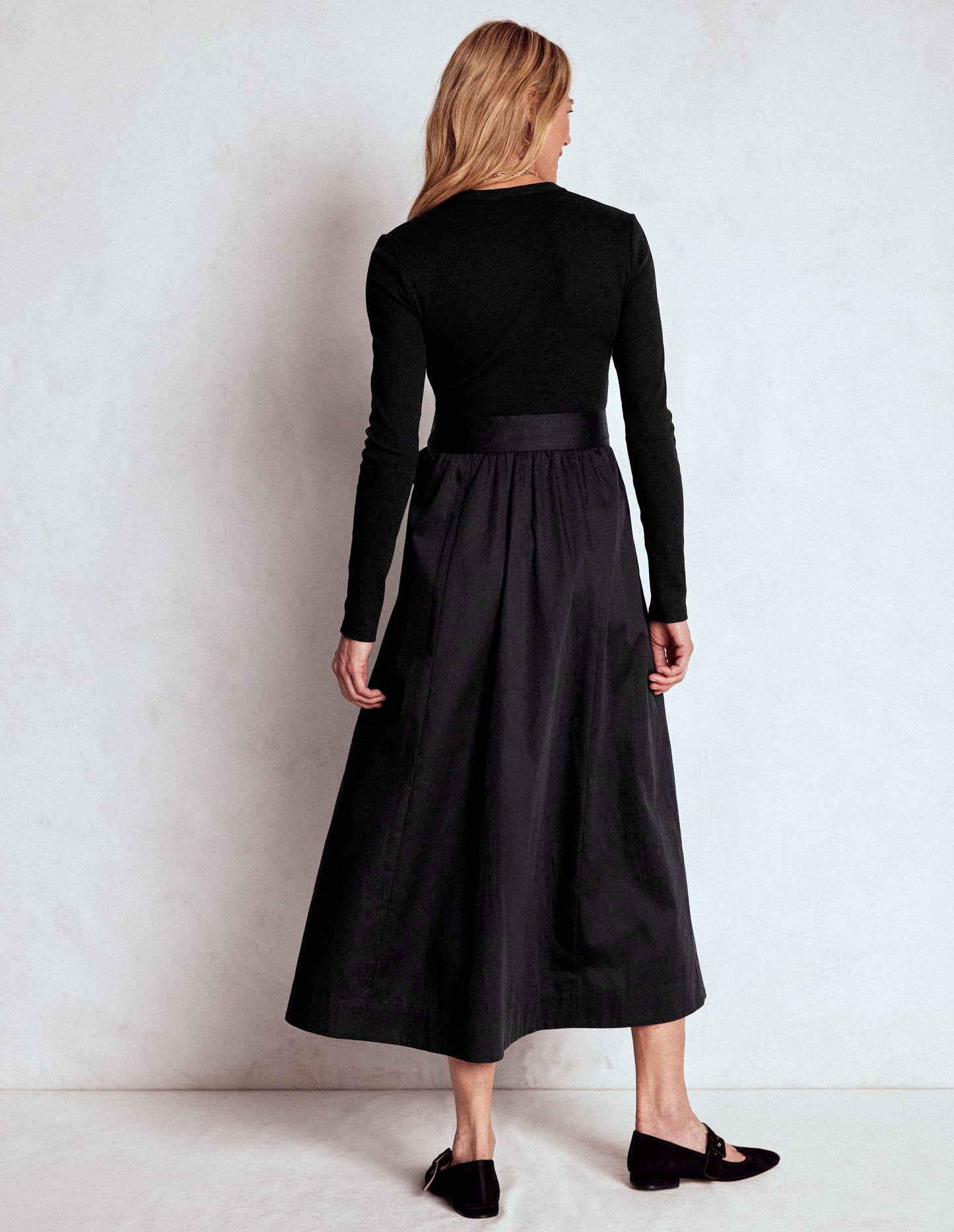 Button Detail Mix Dress-Black