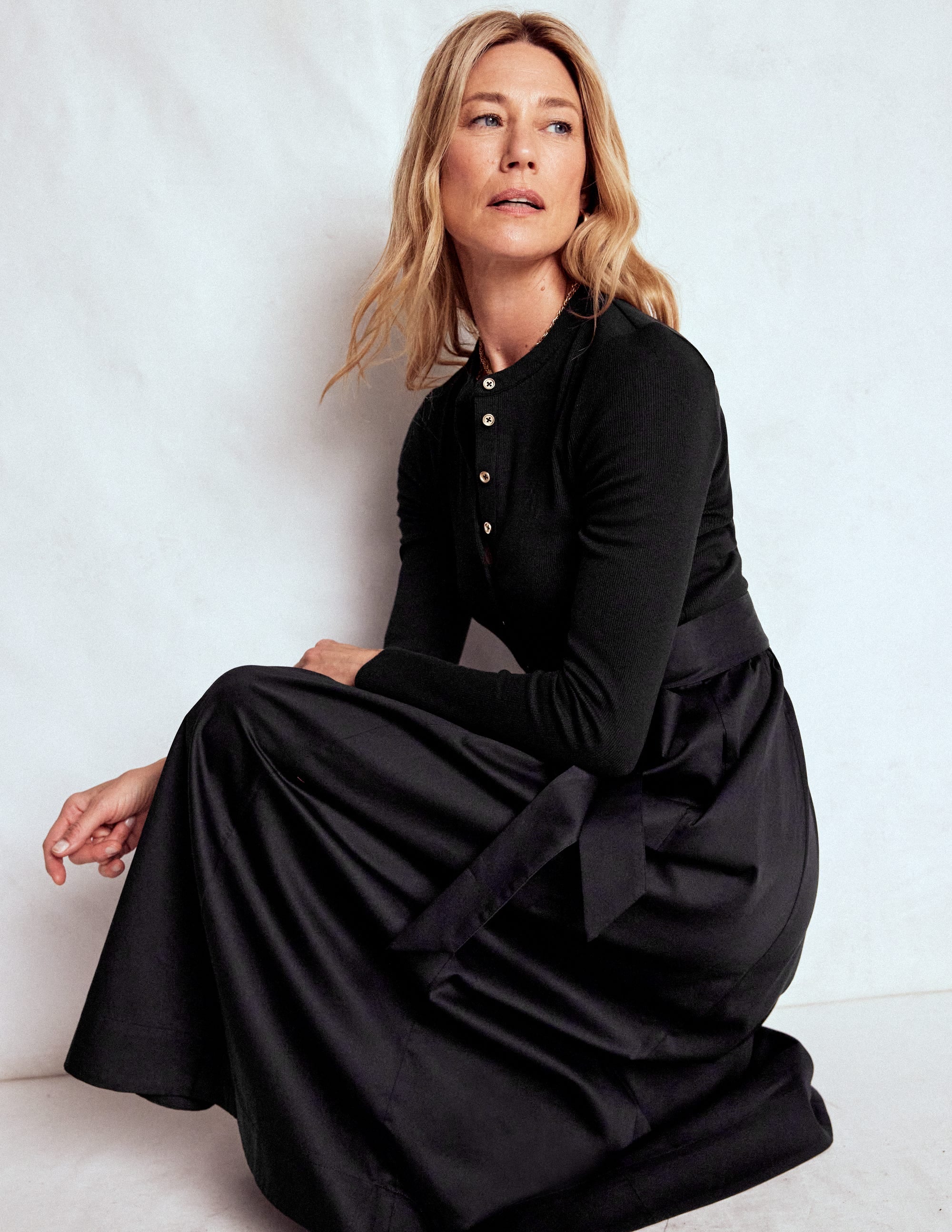 Button Detail Mix Dress-Black - Image 4