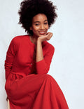 Button Detail Mix Dress-Crimson Red