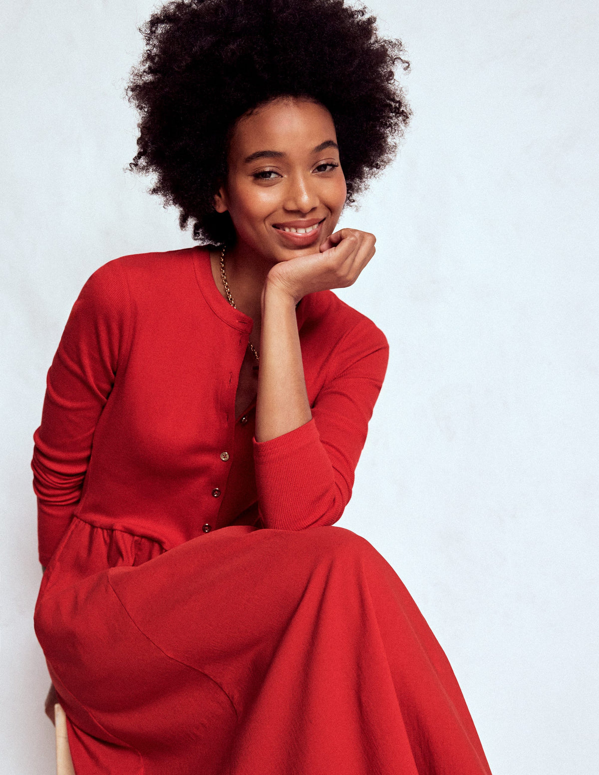 Button Detail Mix Dress-Crimson Red - Image 1