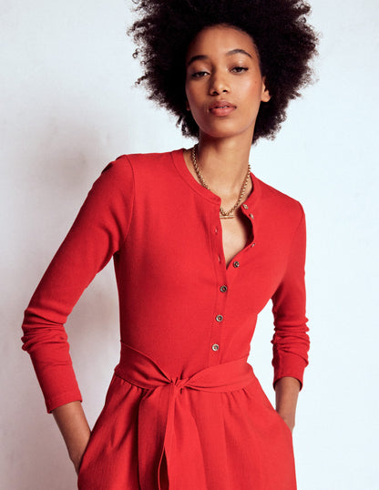 Button Detail Mix Dress-Crimson Red-4
